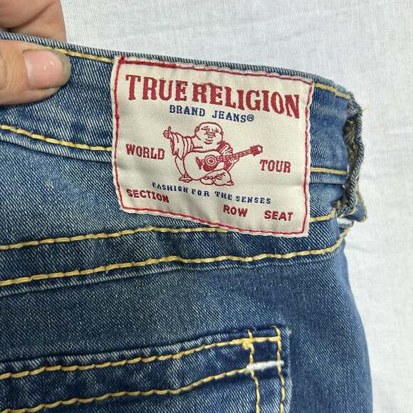 True Religion Joey Mid Rise Flare Jeans Big T Stitched Flap Pockets Size 28 - Picture 4 of 9